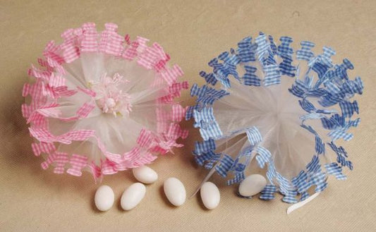 Teddy Bear Shape Gingham Tulle  Netting 25pcs/bag #61187