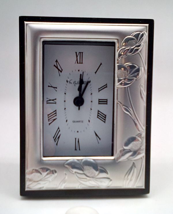 Italian 925 Argento Silver Poppy Flower Design Border Table Clock #919C