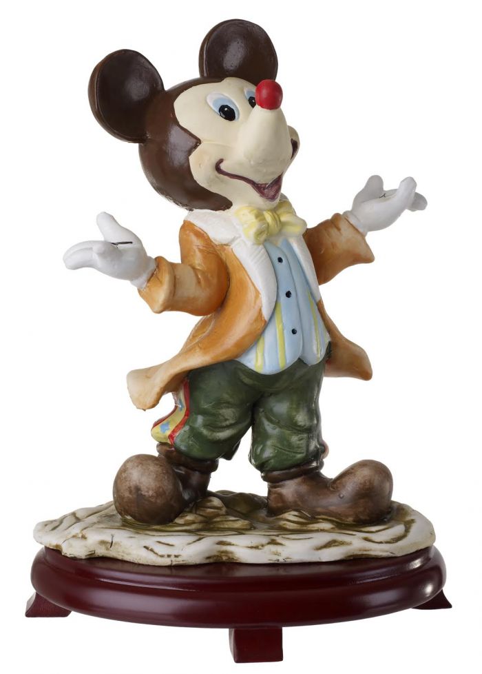 Figura de Mickey Mouse de cerámica sobre base de madera de cerezo #9D7385