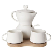 Load image into Gallery viewer, Debora Carlucci White Porcelain Sugar And Creamer - with Espresso Cups Set On Bamboo Tray #DC4557-G

