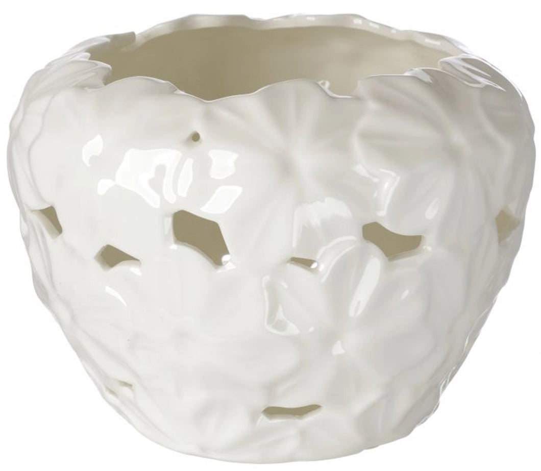 Ivory Porcelain  Centerpiece Vase W/ Embossed Flower Décor  #DC2653