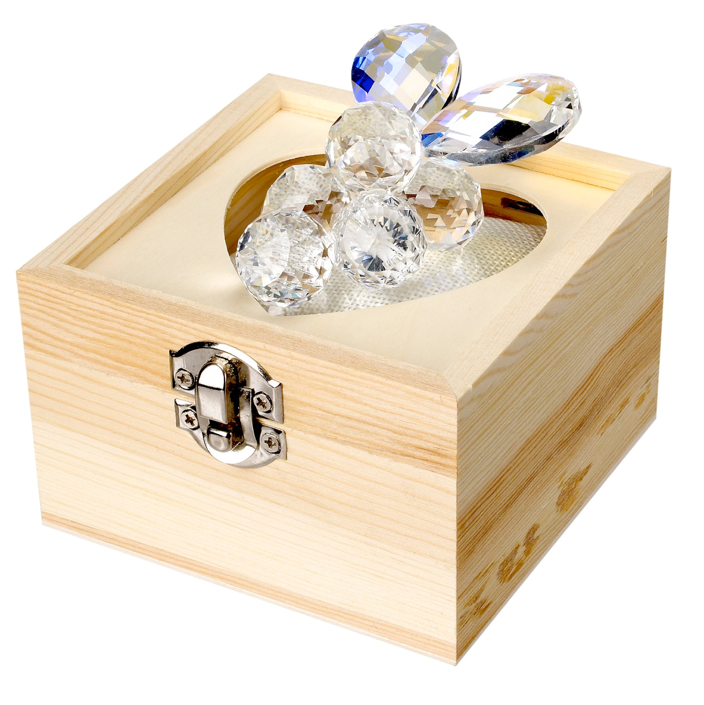 Figura de racimo de uvas de cristal en caja de regalo de madera # DC4118