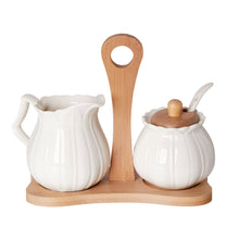 Load image into Gallery viewer, Debora Carlucci White Porcelain Sugar and Creamer Set with Bamboo Tray #DC4926

