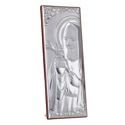 Retrato del Padre Pío W. Ícono italiano de plata 925 #1000