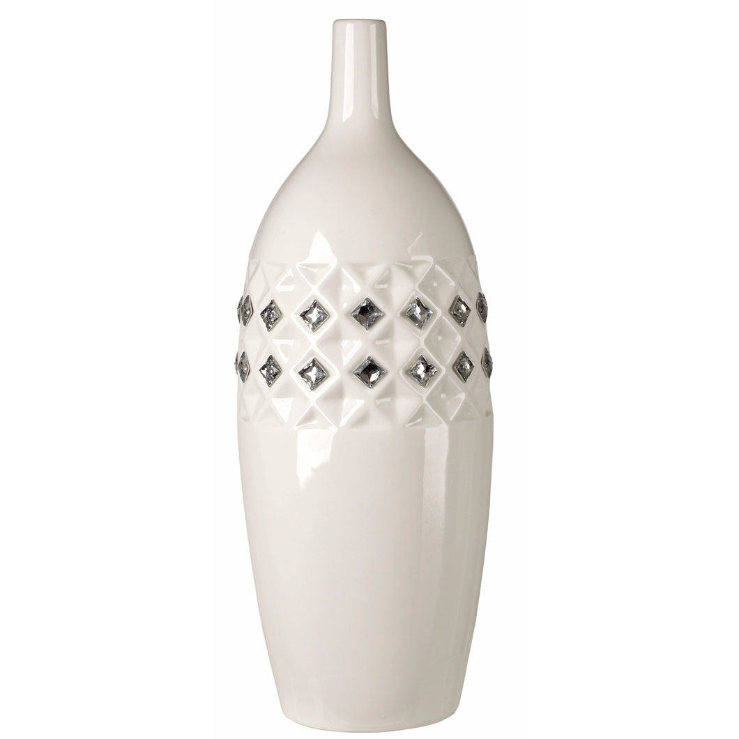 White Italian Bone China Vase Centerpiece w. Swarovski Crystal Elements #130231