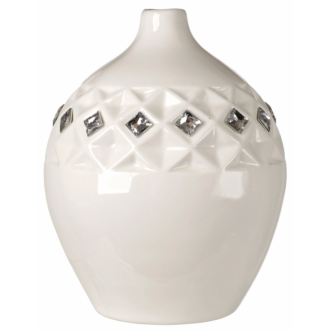 Italian White Bone China Vase w. Swarovski Crystal Elements #130232