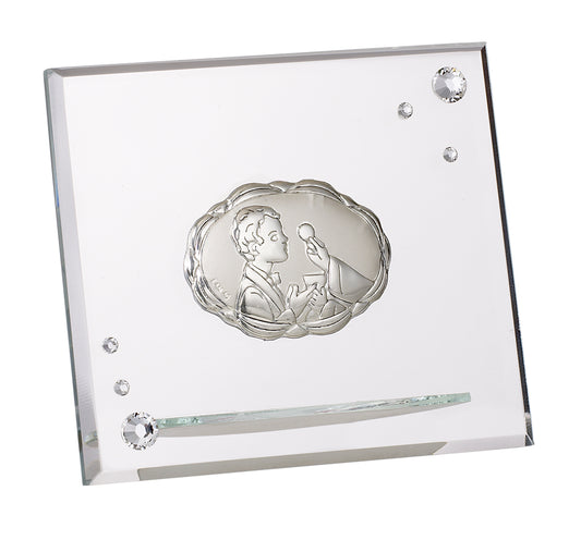 Icona del ragazzo della comunione in argento 925 italiano con cristalli Swarovski # 18261