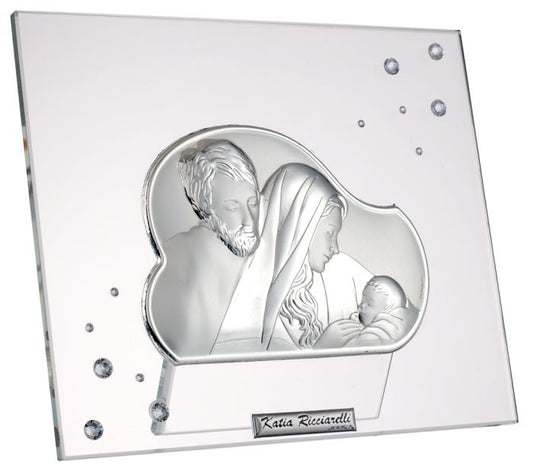 Italian Crystal 925 Argento Holy Family w. Swarovski Crystals Icon #18275