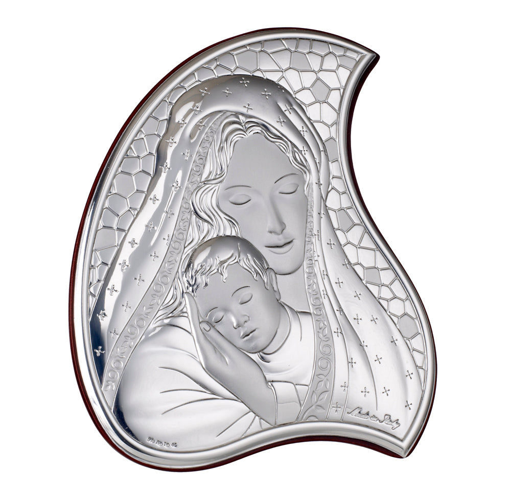 Holy religious shops image a silver 925 icon of Madonna and Holy infant with a black wooden frame