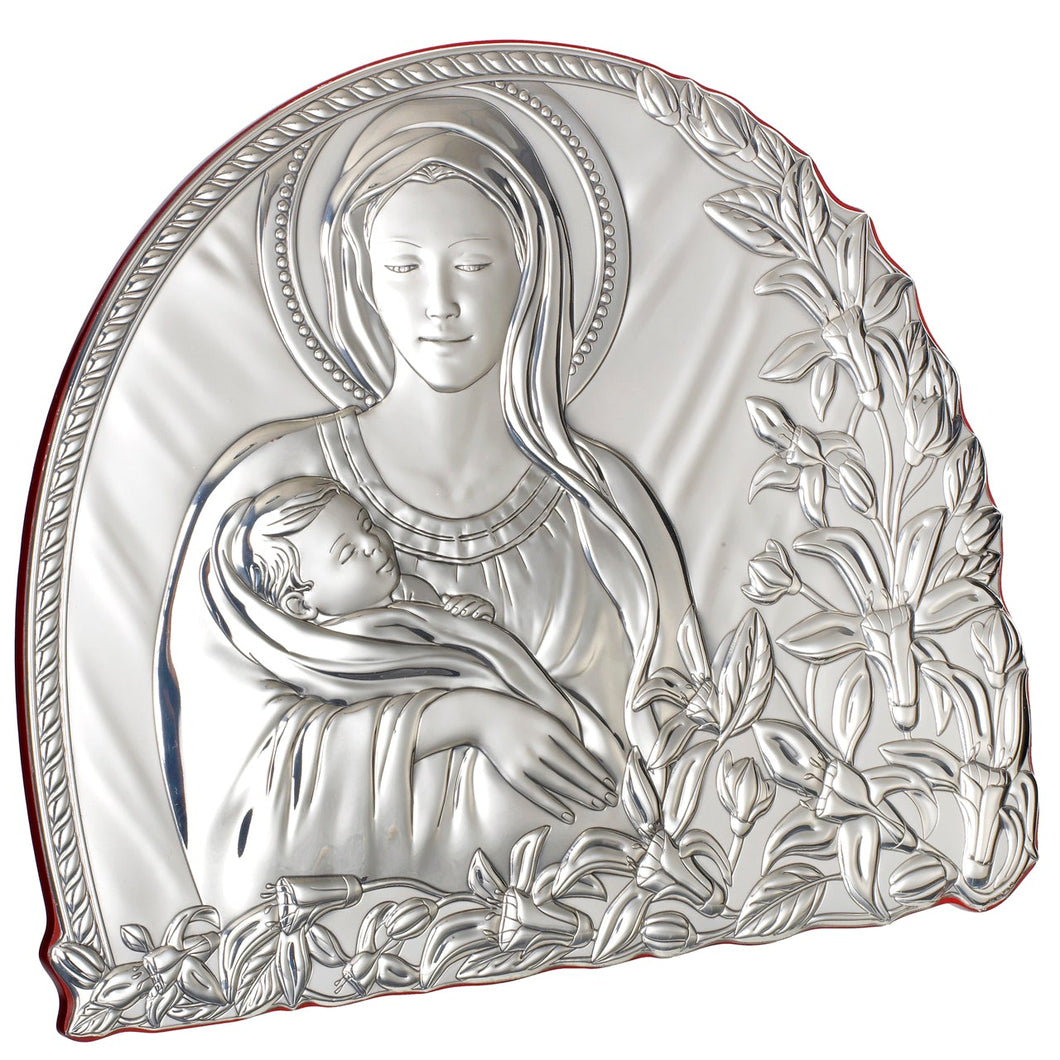 Virgin Mary w. Child Italian 925 Argento Plaque for Wall or Table Top #1963