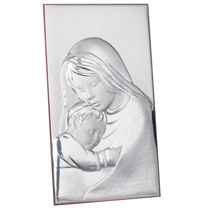 Placca da parete o da comò in argento 925 con madre e bambino # AG1991
