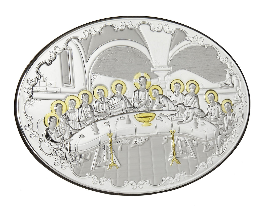 Last Supper Italian 925 Argento Silver with Gold Accents Italy Wall Or Dresser Religious Plaque #2000