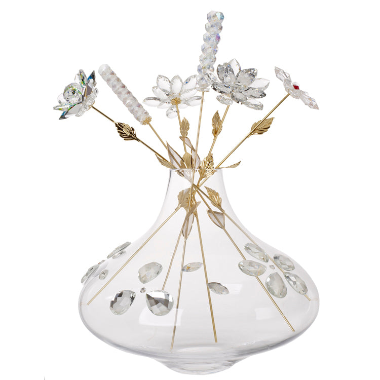 Florero y tallo de seis flores de color dorado w. cristal 33752-ORO