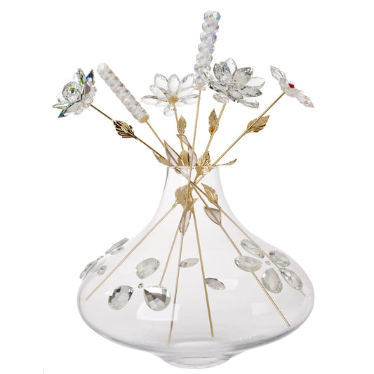 Florero y tallo de seis flores de color dorado w. cristal 33752-ORO