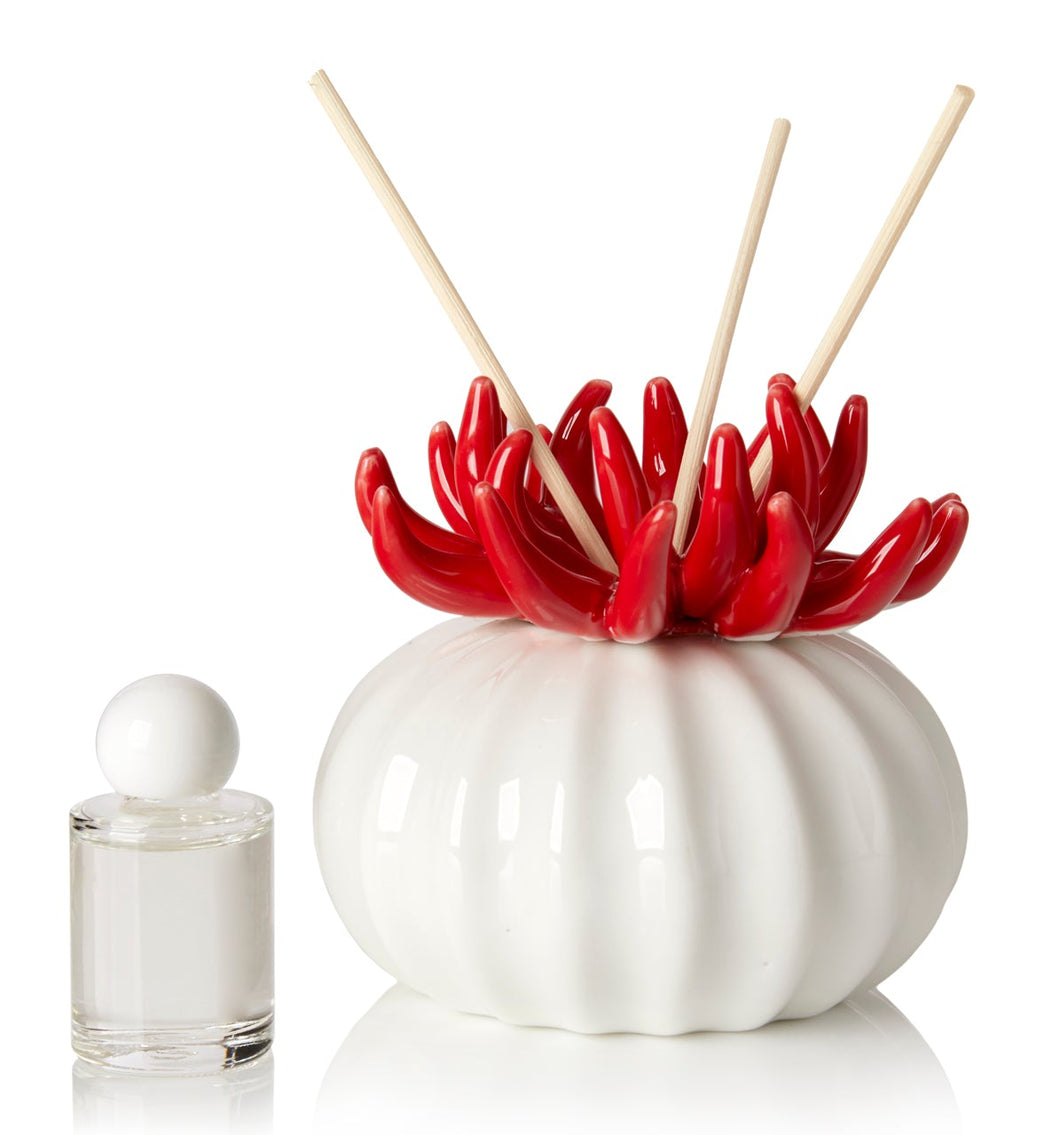 Debora Carlucci Red Coral Reed Diffuser W/ Frosted Porcelain Bottom #DC4989R