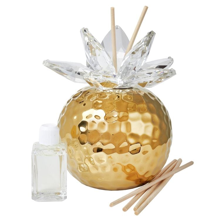 Debora Carlucci Gold Hammered Finish Reed Diffuser w Crystal Lotus and Scent #33131G