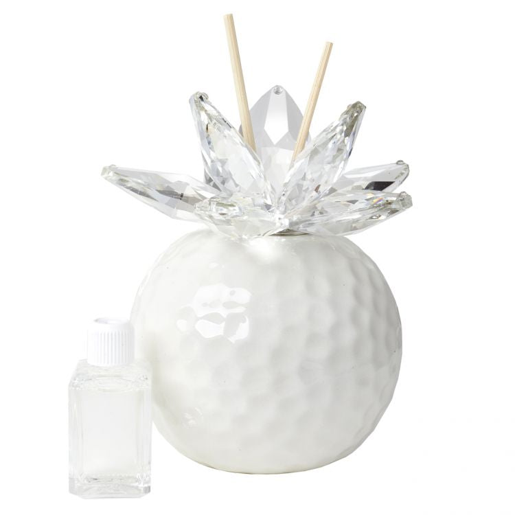 Debora Carlucci White Hammered Finish Reed Diffuser w Crystal Lotus and Scent #33131W