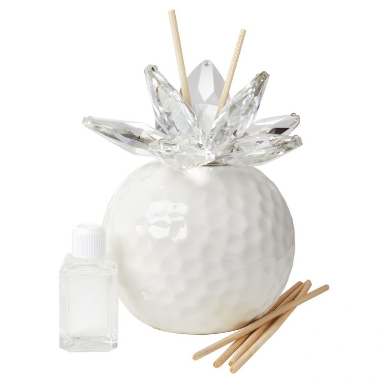 Debora Carlucci White Hammered Finish Reed Diffuser w Crystal Lotus and Scent #33131W