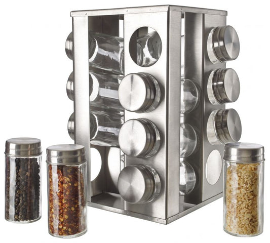 Frascos para especias de acero inoxidable de 16 pzs con rejilla giratoria #2654