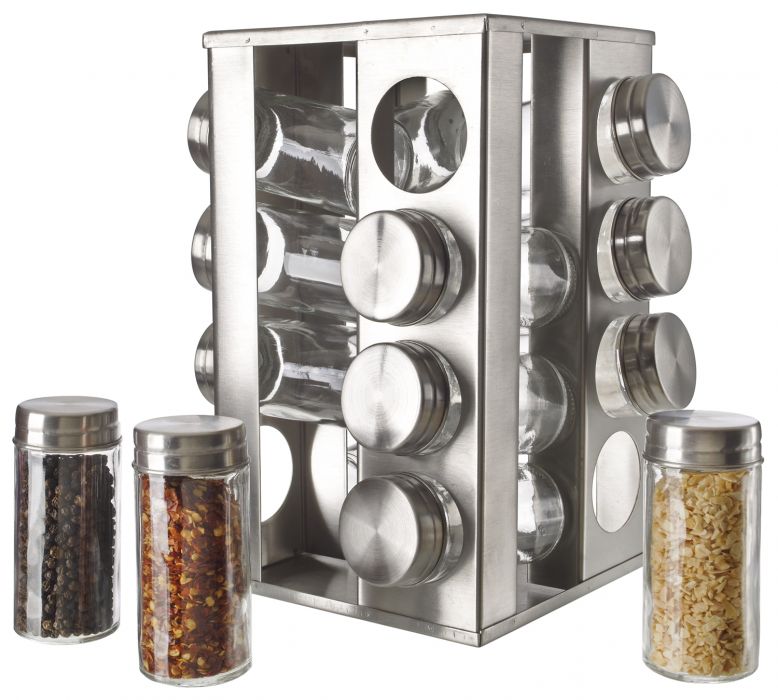 Stainless Steel 16pc Spice Jars w/ Rotating Rack  #2654