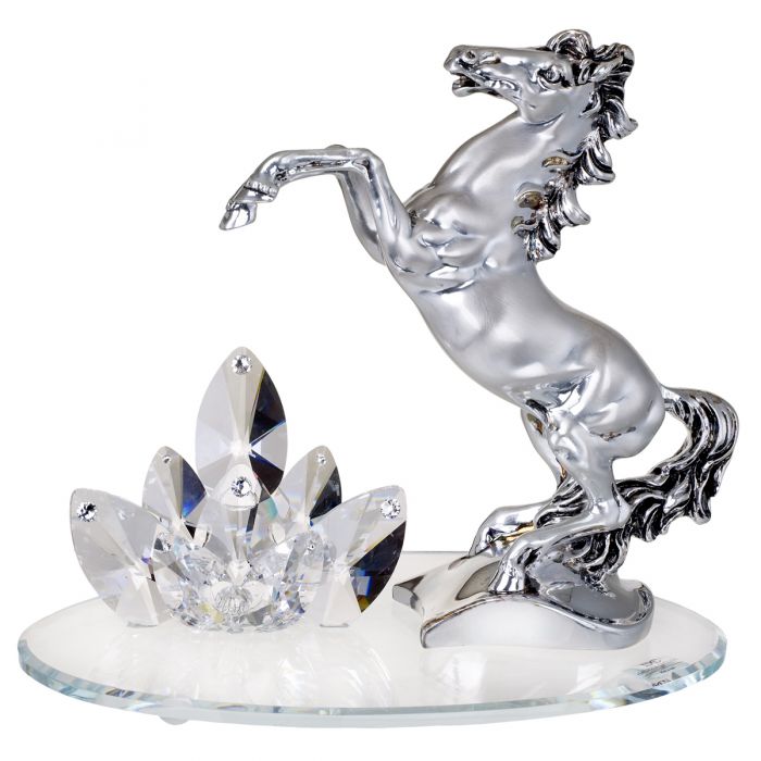 Silver Horse Figurine w/ Italian 925 Silver Argento Swarovski Crystal #DC2022S