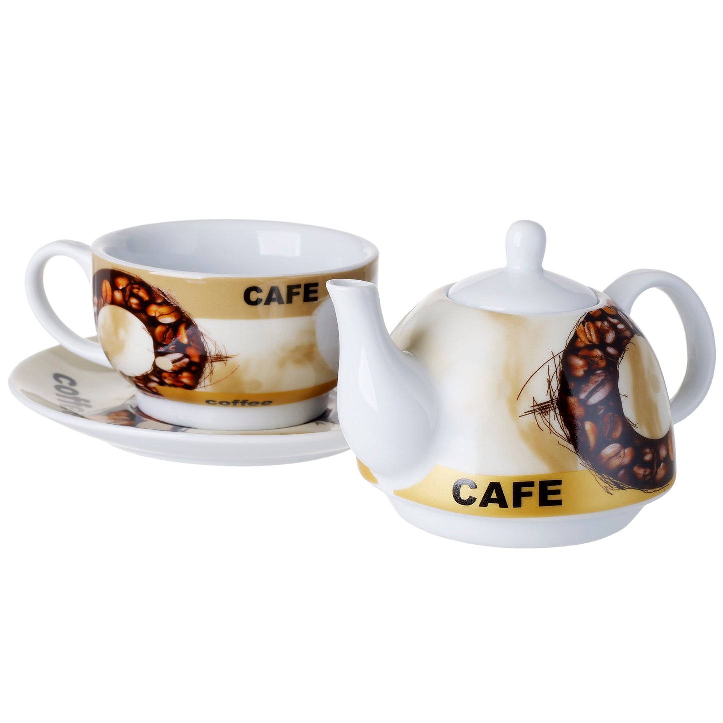 Tetera o cafetera de porcelana con taza y platillo #RL10063-24 