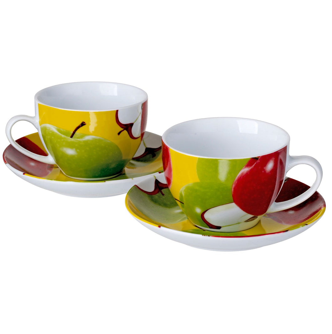 Original Cucina Italiana Porcelain Coffee Mug and Saucer Set of 2  Apple Décor #R10105-46
