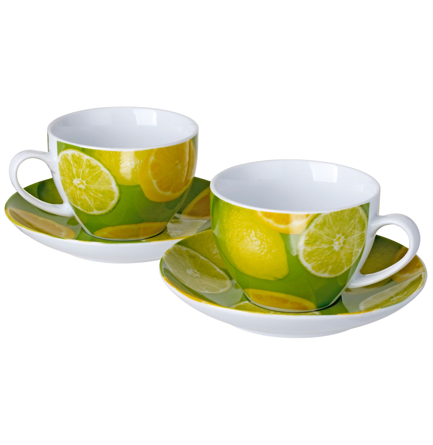 Original Cucina Italiana Porcelana Taza de Café y Platillo Juego de 2 Lemon Decor #R10105-47