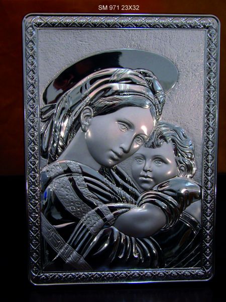 Orthodox Madonna with Child Italian 925 Wall Or Dresser Plaque #971