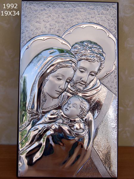 Holy Family 925 Silver Argento Italy Wall Or Dresser Plaque #1992