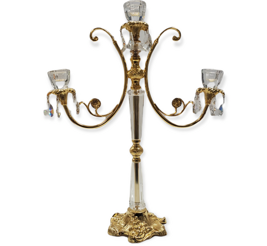 Argento 925 italiano w. Centrotavola portacandele a 3 braccia placcato oro 18kt #20755