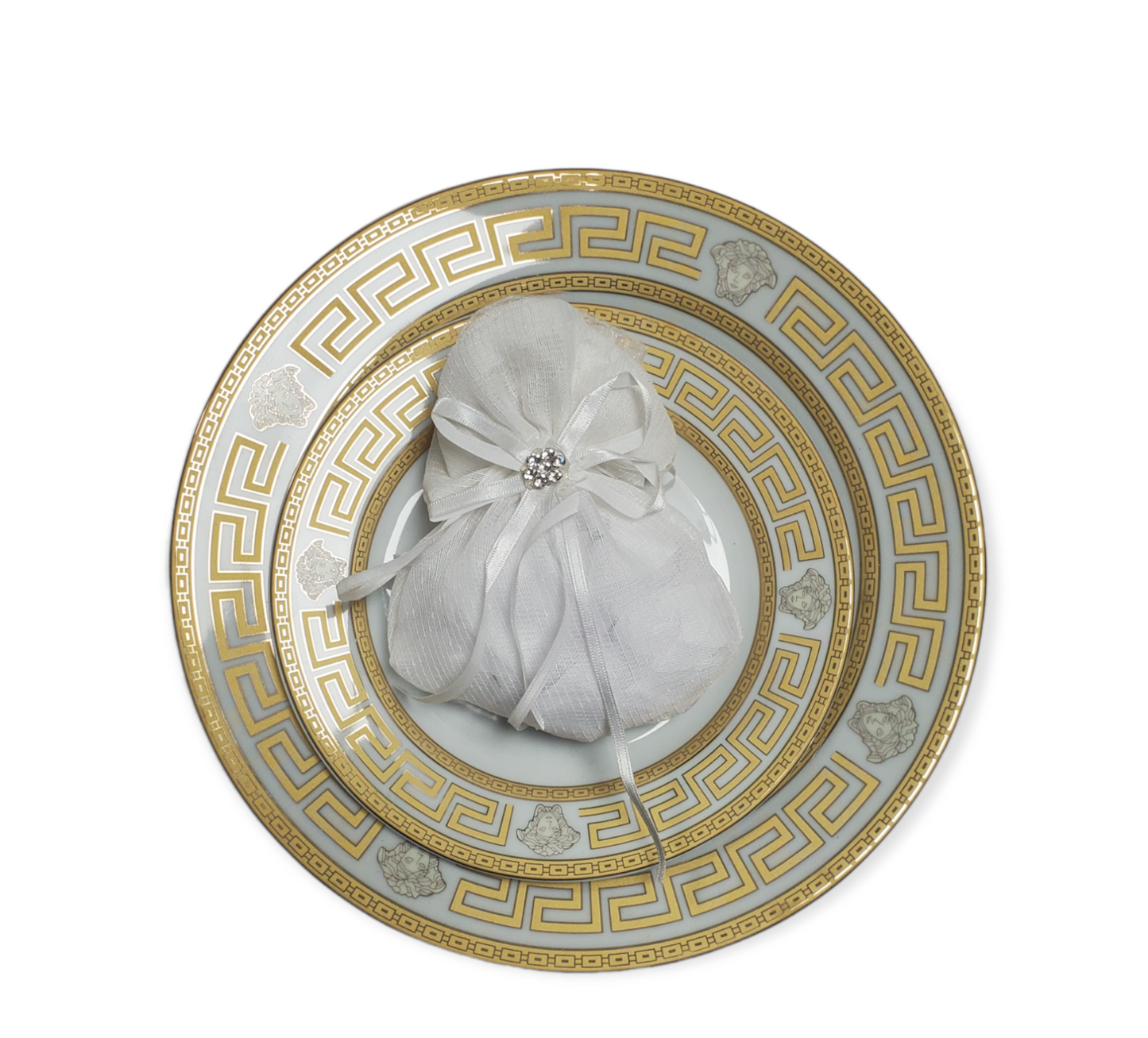 PO972 Bolsa de confeti de organza blanca c. Colgante de diamantes de imitación (12 piezas/bolsa)