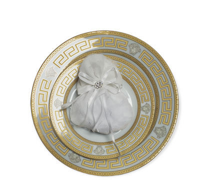 PO972 Bolsa de confeti de organza blanca c. Colgante de diamantes de imitación (12 piezas/bolsa)