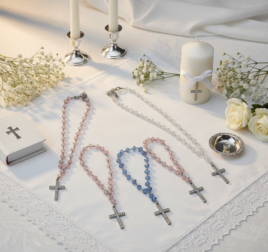 Crystal Rosary Beads w. Studded Cross  #222