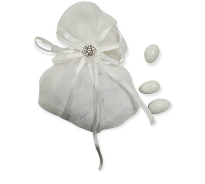 PO972 Bolsa de confeti de organza blanca c. Colgante de diamantes de imitación (12 piezas/bolsa)
