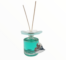 Load image into Gallery viewer, Debora Carlucci Round Reed Diffuser Aqua Blue Bottle w/ Vibrant Flower Top 3.5oz  #DC5804
