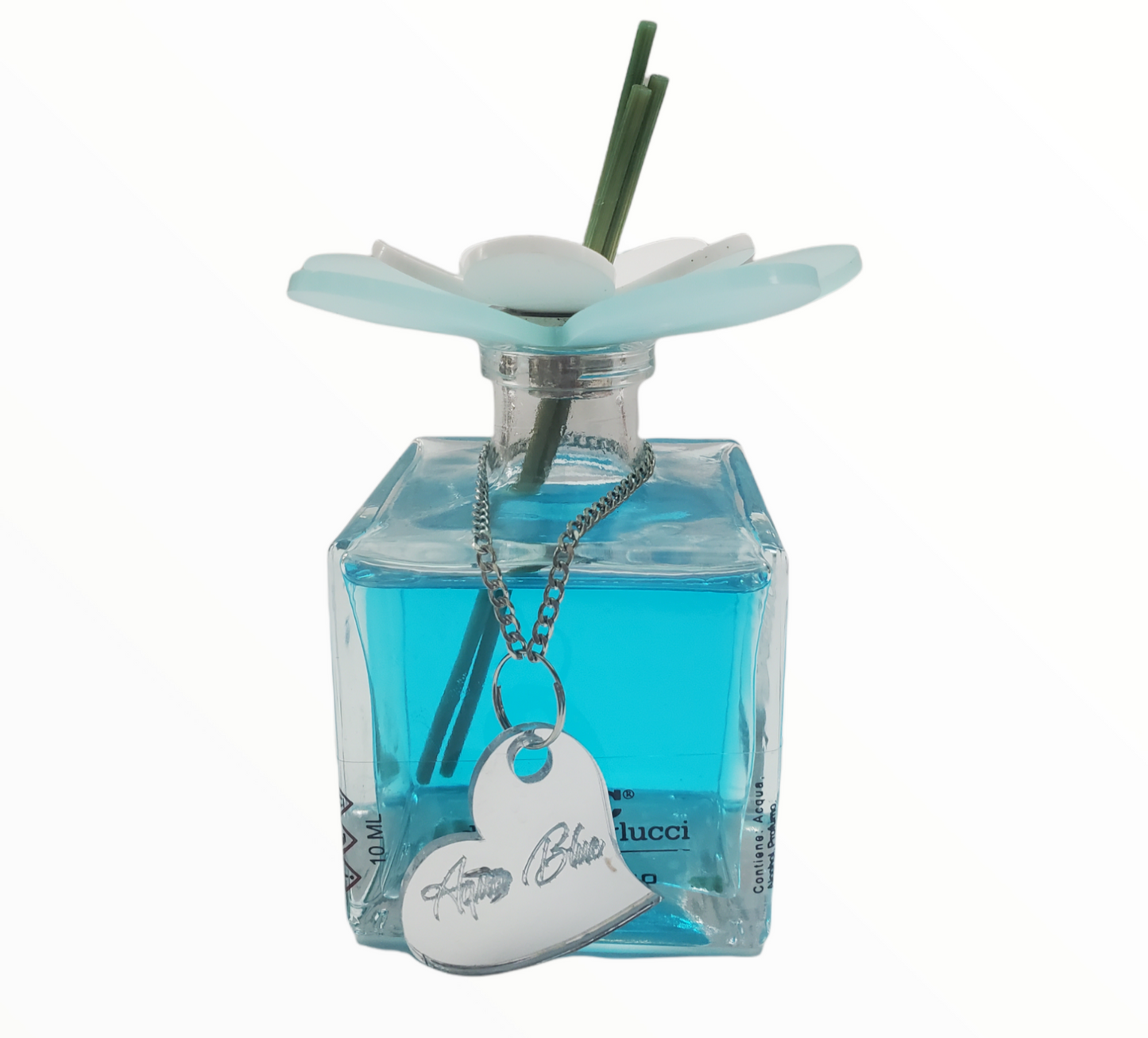 Debora Carlucci Renoir Collection Aqua Blue Scent - Botella difusora cuadrada grande con parte superior de flores vibrantes, 7 oz. #DC5803 