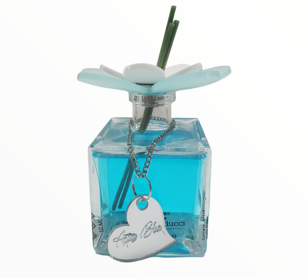 Debora Carlucci Renoir Collection Aqua Blue Scent Large Square Diffuser Bottle w/ Vibrant Flower Top 7 oz.  #DC5803