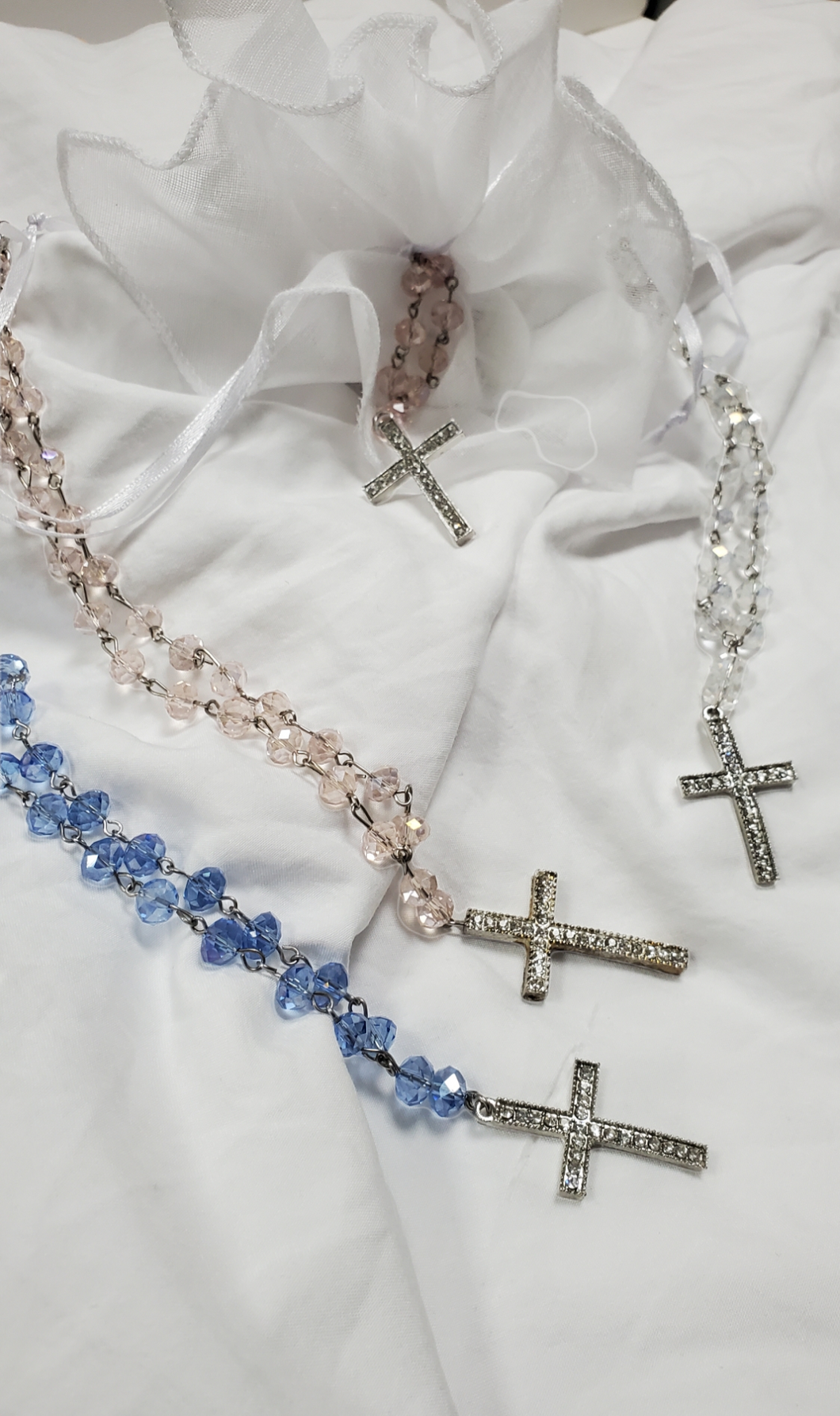 Crystal Rosary Beads w. Studded Cross  #222