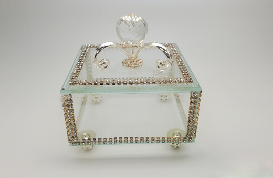 Italian Crystal Jewelry Box w. 925 Silver Argento. #18137A