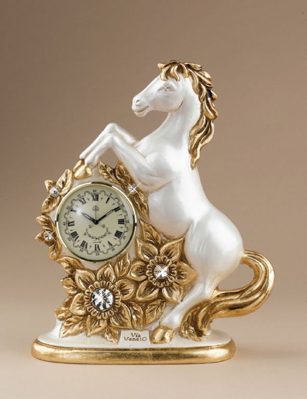 Via Veneto Decorative Horse / Clock W. Swarovski Crystal Details #6150