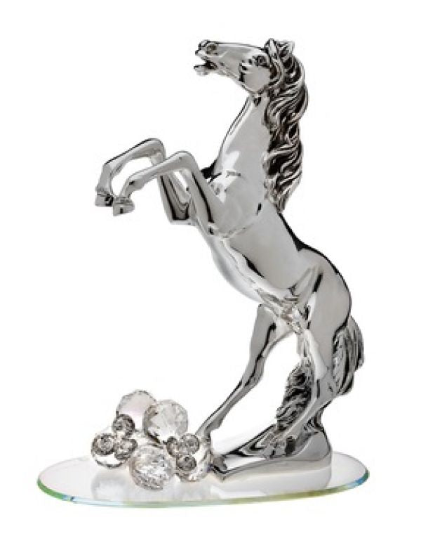 Italian 925 Silver Horse W/ Swarovski Crystal Cluster On Thick Glass Base #18184 | JSIMPORTS