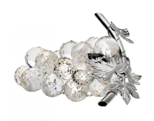 Italian Crystal Grapes Cluster Figurine w. 925 Silver Leaf  #11478