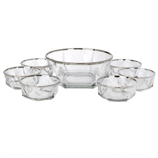 Italian Crystal 7 Piece Fruit Bowl Set With 925 Silver Trim