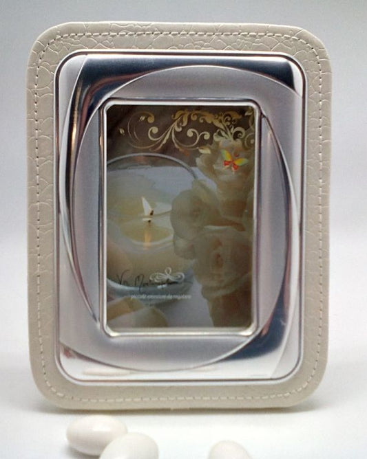 Cornice per foto in pelle bianca argento argento 925 italiano # 926W